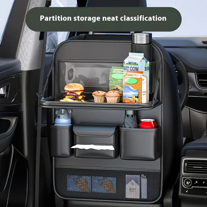 Car Seat Organizer – Faux Leather Backseat Storage with Cup Holder