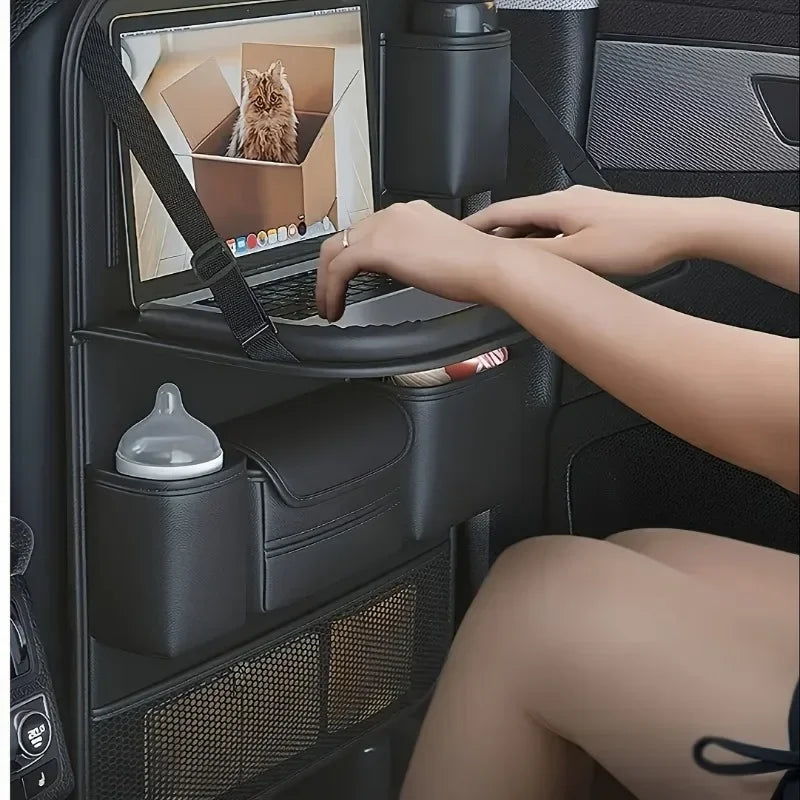 Car Seat Organizer – Faux Leather Backseat Storage with Cup Holder