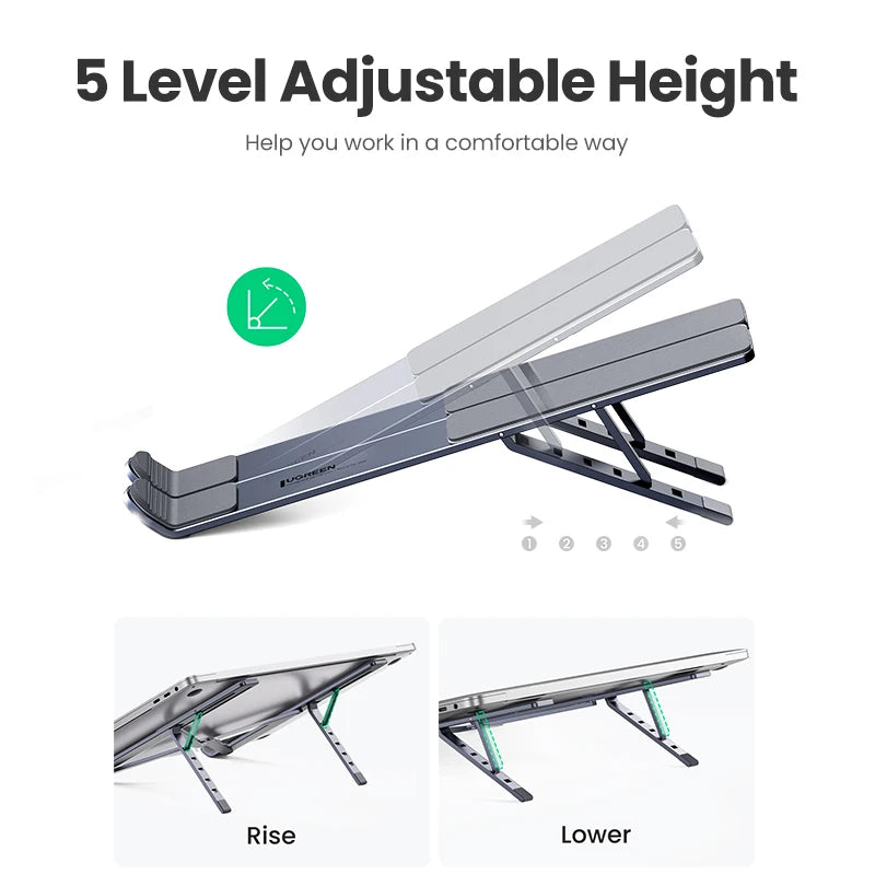 UGREEN Adjustable Aluminum Laptop Stand – Foldable & Portable (Up to 17.3”)